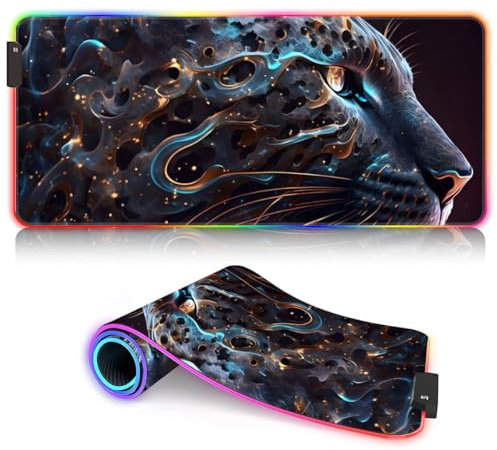 Tapis Souris Jeu Magical Panther Tapis Souris RGB XXL Grand Tapis Souris avec 14 Modes d'éclairage 7 Couleurs LED Tapis Souris pour pour Clavier d'ordinateur Portable PC 40 x 90 cm