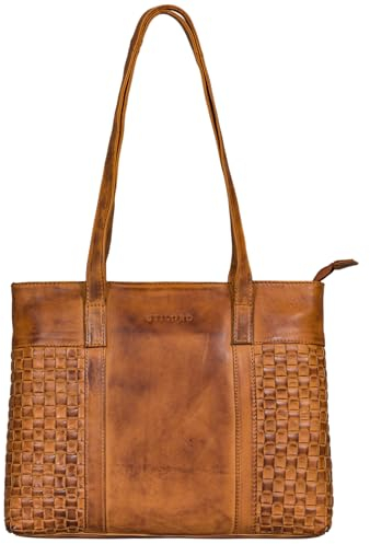 STILORD 'Verena' Echt-Leder Shopper Damen Schultertasche Flecht-Optik mit langen Henkel Handtasche Umhänge-Tasche für Schule Arbeit Shopping Vintage Tote Bag Echtleder, Farbe:larino - braun