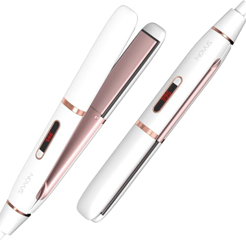 NOVUS Piastra lisciante per capelli, 1 pollice, temperatura regolabile (150°-230°) con piastra piatto LCD, riscaldamento rapido a doppia voltaggio, per capelli con auto Shut-Off (bianco)