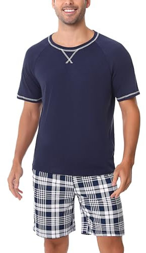 Litherday Pigiama Uomo Cotone Estivo Corto Due Pezzi con Maglietta Maniche Corte e Pantaloncini Morbido Traspirante per Casa e Notte Marina Militare M