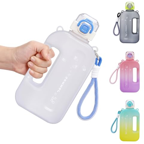 Darryy Botella de Agua Deportiva 750ml, Botella de Agua Plana a Prueba de Fugas, Botella de Agua Plana Para llevar en el Bolso, Botella Agua Personalizada, Botella Agua sin Bpa (Blanco)