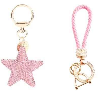 Copbopwn Strass Stern Schlüsselanhänger Handtasche Charms Bling Crystal Pentagramm Schlüsselanhänger Rucksack Schlüsselanhänger Mode Auto Schlüsselanhänger für Frauen Mädchen (Rosa)
