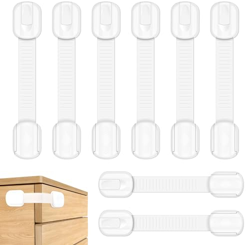Septeamay 8 Stück Kindersicherung für Schrank und Schubladen, Schubladensicherung für Baby und Kinder für Tür Schränke Kühlschrank, Schrankschloss mit 3M Kleber ohne Bohren - Weiß