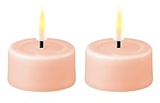 LED Teelicht 2er Deluxe Homeart, Indoor LED-Teelicht mit realistischer Flamme, warmweißes Licht - Hell Rosa Teelicht