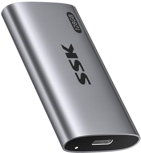 SSK Disque dur externe SSD de 128 Go, SSD portable jusqu'à 550 Mo/s, disque dur externe USB 3.2 Gen2 pour iPhone 15/Pro, Windows, Mac, Android avec lumière LED, garniture, prise en charge intelligente