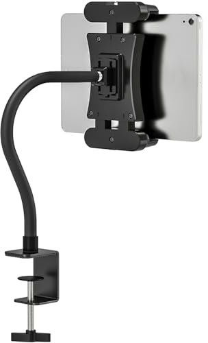 JUBOR Tablet Stand Holder, Gooseneck iPad Desk Mount for Kitchen, Work Meetings, Video, Tablet Clamp Mount Compatible with iPad Mini/Air/Pro, Kindle Fire HD, Galaxy Tabs and All 4.7-13.5 Tablets