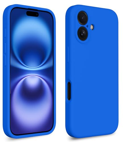 CALOOP Slim-Fit for iPhone 16 Case,Skin Soft Liquid Silicone,Sturdy Hard Frame Shockproof Cover with Anti-Scratch Microfiber Lining,Full Protection for Screen and Lens,6.1 inch,Klein Blue