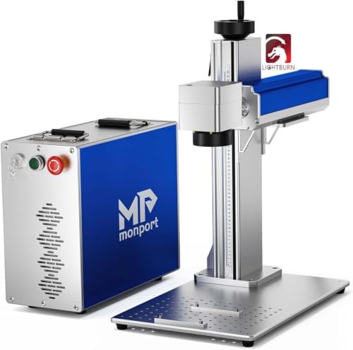 Monport 30W Faserlaser Graviermaschine, LightBurn Kompatibel Laser Engraver & Cutter mit BSL rote Punktzeiger 0.01mm Präzision, 150x150 mm Raycus Lasergravur für Metallmarkierung Silber Schiefer