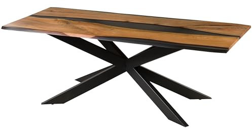 MASSIVMOEBEL24.DE Mango Esstisch mit grau-transparentem Epoxidharz 220x100x76 cm massiver Esszimmertisch | Kreuzgestell anthrazit matt | Natur lackiert Baumkanten-Optik | Unikat #3