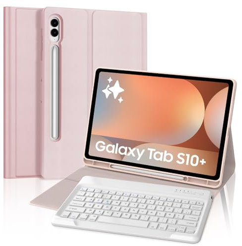 FOGARI Étui Clavier pour Samsung Galaxy Tab S10 Plus/S9 Plus/S9FE+ 12.4 Pouces, Clavier AZERTY sans Fil Amovible pour Samsung Galaxy Tab S10+/S9+/S9FE+ 2024, Rose