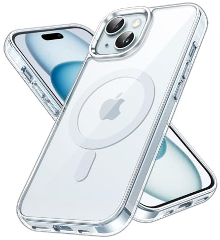 JETech Magnetisch Hülle für iPhone 15 6,1 Zoll Kompatibel mit MagSafe Kabellosem Laden, Stoßfest Handyhülle, Schutzhülle Kratzfeste Transparente Rückseite (Durchsichtig/Blau)