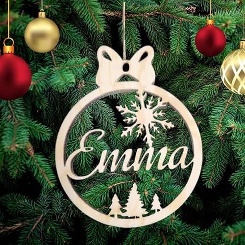 Personalisierte Name Weihnachtsdeko mit Einer Schleife aus Holz Weihnachtsbaum Deko Weihnachtsdekoration Ornament Weihnachtsbaumschmuck Holz Christbaumschmuck