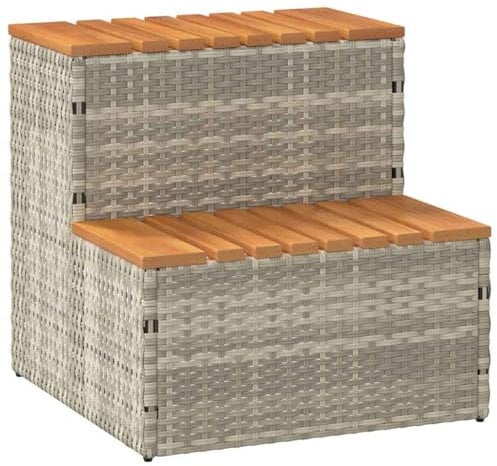 vidaXL Whirlpooltreppe Hellgrau 50x50x50,5cm Poly Rattan Akazie Massiv, Whirlpool-Stufe, 2-Stufen-Leiter, Tritthocker, Stufe für Whirlpool, Poolleiter
