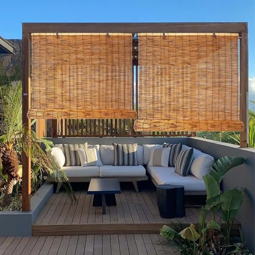 Natural Persianas Enrollables 40 50 60 70 80 90 100 110 120 130 140 150 160 170 180cm Persianas De Caña Con Elevador Filtro Luz Cortinas Romanas Retro Protección De La Privacidad Fácil De Instalar(Car