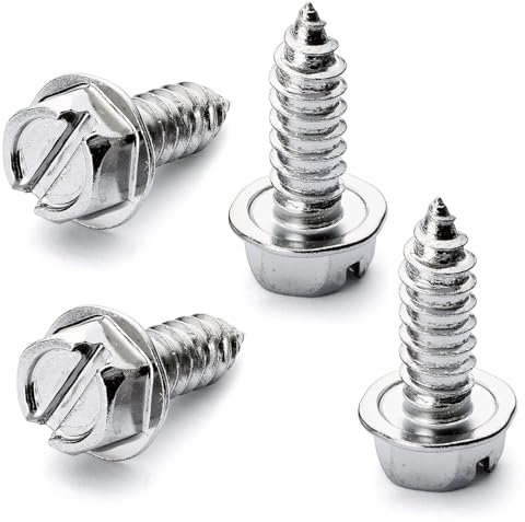 Number Plate Screws - Screw Set for Front and Rear Number Plate - Number Plate Bolt for Cars - Stainless Steel Screws (4 Pieces Chrome-Plated)