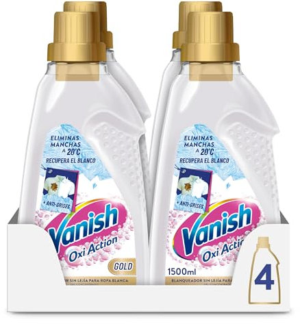 Vanish Oxi Action Gold Multipoder - Quitamanchas multibeneficio, blanqueador y potenciador del lavado, para ropa blanca, en gel, sin lejía - 4 x 1500 ml (6000 ml)