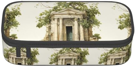 KPXXAQT Bâtiment antique avec rameau d'olivier romain et impression grecque grande capacité trousse à crayons école collège voyage étudiants adolescents adultes utilisation