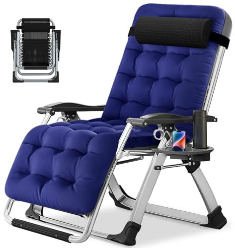 Meulbaty Zero Gravity Chair, 200KG Load Capacity, Folding Garden Recliner with Cushion & Headrest, Dual-Purpose for Sitting & Sleeping, Perfect for Garden (Blue Pleuche)