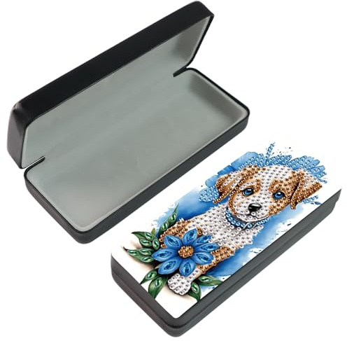 DCIDBEI Peinture Diamant Adulte Boîte à Lunettes Diamond Painting Boîte de Rangement Organiseur de Lunettes étui Rigide pour Lunettes de Soleil Résistant Aux Rayures Anti-Fuite en Cuir Chien