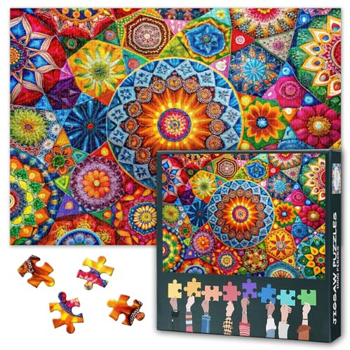 Puzzle 1000 Teile Erwachsene Buntes Mandala, abstraktes Blumen Puzzle (70 x 50 cm), anspruchsvolle Puzzles für Erwachsene, Familienspiel für Männer und Frauen (Wohnaccessoire Geschenk)