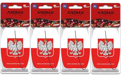 Polen Duftbaum Autoparfüm Flagge Poland Lufterfrischer 4er Pack – New Car, Bubble Gum, Vanille, Kirsche (4x Cherr)