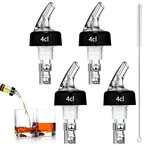 Zorplex Lot De 4 Becs Verseurs Doseurs 4cl pour Bouteilles – Mesuré Verseurs Automatiques pour Spiritueux, Vin, Cocktails et Liqueurs – Accessoires Pratiques de Bar et Maison (4 * 4cl)
