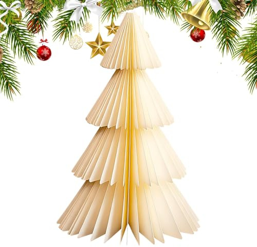 Albero di Natale pieghevole 3D, decorazione a fisarmonica in carta retrò, riutilizzabile, di ispirazione vintage, con texture a strati, per casa, tavolo da pranzo, , ufficio, feste