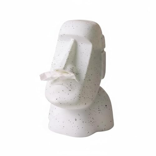 Qianly Portafazzoletti Statua Moai Design Creativo Dispenser Fazzoletti Isola di Pasqua Multifunzionale Ornamento da Tavolo per Soggiorno, Scrivania, Bagno, Bianco