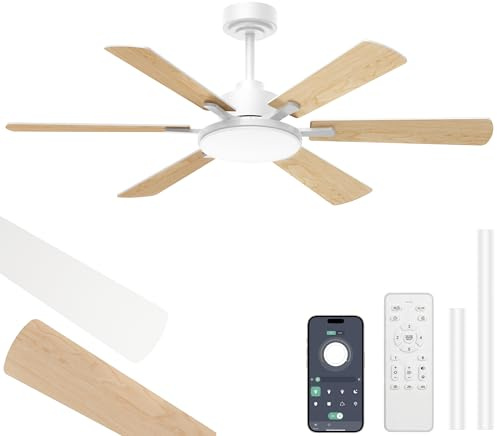 ROTTOGOON Deckenventilator mit Beleuchtung 132cm,Doppelseitige Flügeln,Weiß | 6 Blätter Deckenventilator mit Fernbedienung Leiser, Reversibler DC Motor, 3CCT Dimmbare LED für Schlafzimmer Wohnzimmer
