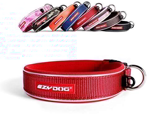 EzyDog Hundehalsband für Große, Mittelgroße, Mittlere & Kleine Hunde - Halsband Hund Neopren Gepolstert, Wasserfest, Reflektierend (L, Rot)
