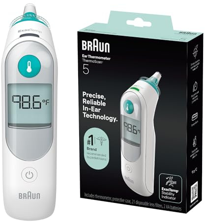 Braun ThermoScan 5 Ear Thermometer, Digital Display, Baby and Infant Thermometer with ExacTemp Stability Indicator for Professional Accuracy, Recommended by Pediatricians