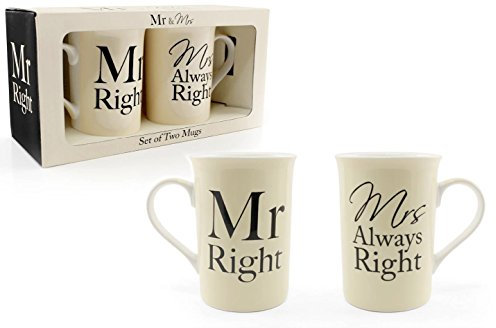 MR.RIGHT & MRS. ALWAYS RIGHT BONE CHINA MUGS Wedding Gift