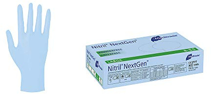 Meditrade Nitril Handschuhe NextGen® EN 455, puderfrei, blau, 100 Stk. - L/Blau - 4250016461791 | Packung (100 Handschuhe)