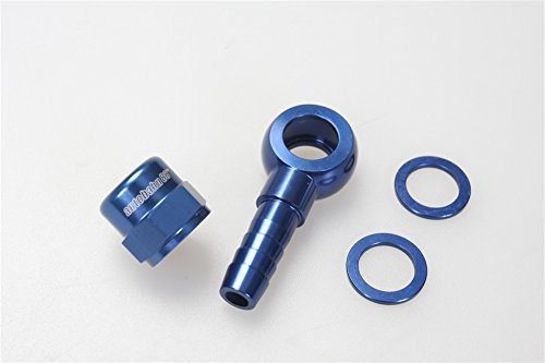 Autobahn88 Aluminum Anodized Fuel Banjo Adapter - M12 12mm Banjo to Barb 8mm (5/16) Adapter Kit with Washer and Cap, for Bosch 044 Fuel Pump (Blue)