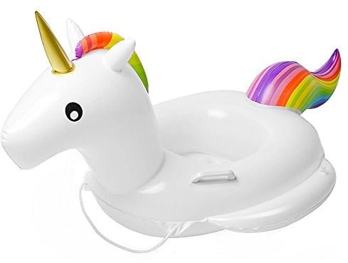 Flyboo Baby Schwimmring Aufblasbarer Einhorn Schwimmsitz Kinderboot Kinder Schwimmhilfe mit Sonnenschutz für Kinder (Weiß Einhorn)
