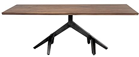 Kare Design Tisch Roots Dark, Braun, 8-10 Personen, Pflegeleicht, Skulptural, Elegant, Großer Esszimmertisch, Minimalistisches Design, Walnuss Massivholz, Robust, Stahl Gestell, 77x100x220 cm (HxBxT)