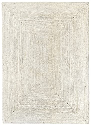 HAMID - Jute Teppich Elfenbein, Alhambra Teppich Handgefertigt Jute 100% Naturfaser de Jute, Wohnzimmer, Esszimmer, Schlafzimmer, Flurvorleger, Farbe Elfenbein, (120x170cm)