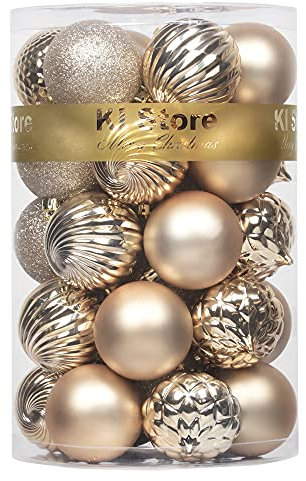 KI Store Christmas Baubles 30pcs Shatterproof Christmas Tree Ornaments Champagne 60mm