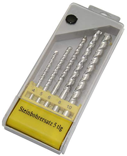 HELO 'SBS4 M506' 5tlg. Bohrersatz, Spiralbohrer, Steinbohrer Satz, Betonbohrer in einer praktischen Kunststoff-Kassette