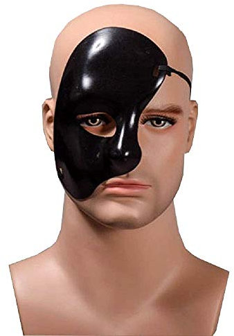 Lovelegis Demi Masque Facial - fantôme de l'opéra - Couleur Noire - déguisement - Carnaval - Halloween - Cosplay - idée Cadeau pour Noël et Anniversaire - Homme - Femme - Unisexe - Enfants