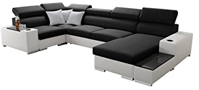All4All Ecksofa mit Schlaffunktion Passe 335 cm x 205 cm - Wohnlandschaft U-Form - Schlafsofa mit Bettkasten - XXL Sofa - Groß - Gewebe mit Kunstleder -Schwarz/Weiß - Rechte Seite 26