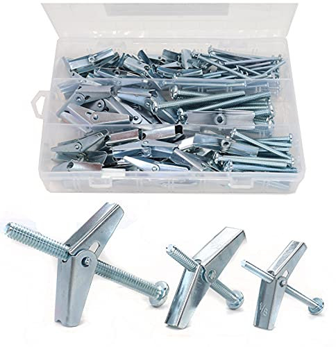 cSeao 64 Pieces Heavy Duty Drywall Mirror Hanging Towel TV Mount Toggle Bolts Anchors Assortment Kit 1/8-2, 3/16-2, 1/4-3 Zinc Plated, for Drywall Hanging