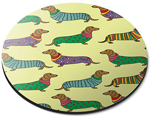 Destination Vinyl Ltd Funny Dachshund Sausage Dogs - Flexible Round 5mm Rubber Mouse Mat Pad Office Home Novelty Printed Desk Accessory 21466