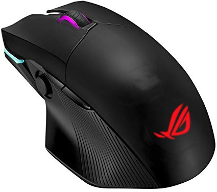 Asus ROG Chakram ergonomic RGB optical Qi gaming mouse with wireless charging, side Joystick, tri-mode connect (wired/2.4 GHz/BT), 16000 dpi sensor, push-fit switch-socket design, Aura Sync lighting
