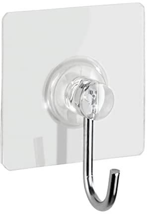 WENKO Static-Loc Nickel-Haken eckig Transparent, Befestigen ohne Bohren, 4er Set Wandhaken für griffbereite Aufbewahrung von Handtüchern, strapazierfähiger Kunststoff, je 4 x 4,5 x 2 cm
