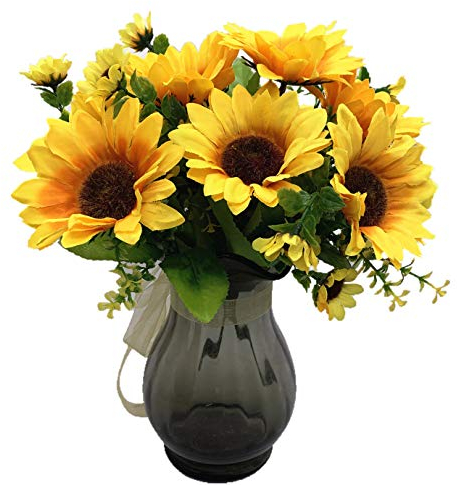 LOVENIMEN Künstliche Sonnenblumen, Kunstblumen, Seiden-Sonnenblumen, Kunststoffpflanzen, Hochzeit, Brautstrauß, Party, Innen- und Außenbereich, DIY, Haus, Garten, Parterre, Veranda, Korridor,