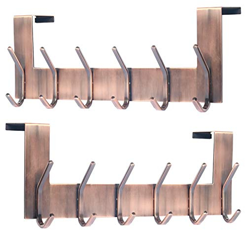 Dseap Over The Door Hook Hanger - 6 Hooks Over Door Coat Rack for Hanging Clothes Hat Towel,Antique Copper, 2 Packs