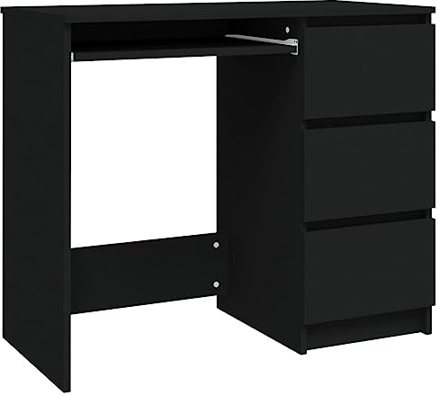 vidaXL Schreibtisch mit 3 Schubladen aus Holzwerkstoff, Schwarz, 90 x 45 x 76 cm