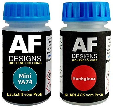 Alex Flittner Designs Lackstift für Mini YA74 Oxygen Blue + Klarlack je 50ml Autolack Basislack SET