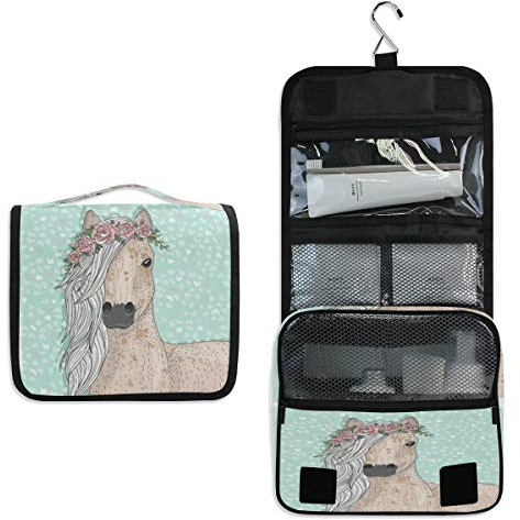 RXYY Hängend Kulturtasche Niedlich Pferd Blumes Aquarell ausklappbar Bad Turnhalle Kulturbeutel Veranstalter tragbar kosmetisch Waschtasche für Frauen Mädchen